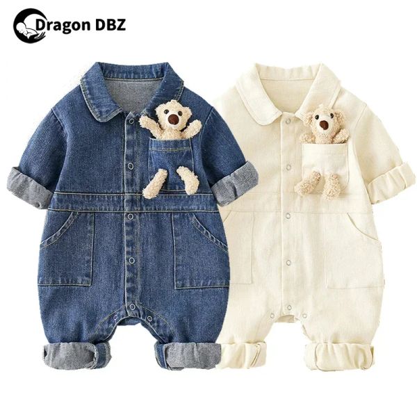 One-Pieces Denim Baby Strampler Jumpsuit Overall Cartoon Bär Koreanisch Kleinkind Onesie Herbst Baby Boys Mädchen Kleidung Säugling Outfit Kleidung