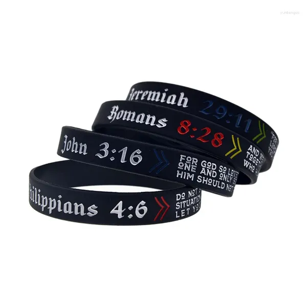 Bracelets de charme 50 PCs João 3:16 Jeremias 29:11 Filipenses 4: 6 Romanos 8:28 Pulseira de oração de pulseira de silicone