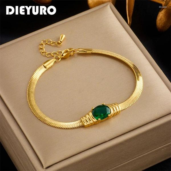 Bracelets de charme dieyuro 316l aço inoxidável oval de zircão branca verde para mulheres garotas de tendência Bangles de jóias Presente de joias