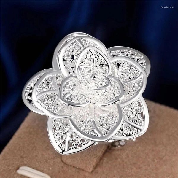 Anelli a grappolo 925 argento sterling anello floreale piuttosto grande per donne feste di moda matrimoni marchi di gioielleria