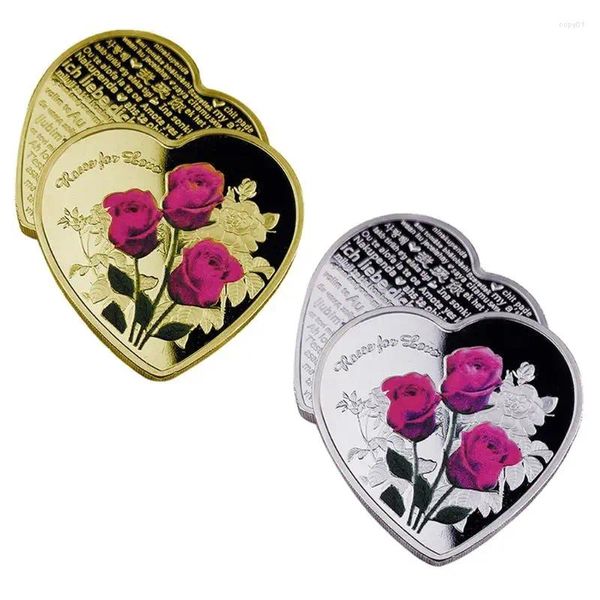 Pendenti monete commemorative monete di San Valentino collezione di fiori rosa art cuore a forma di argento in lega d'oro souvenir regali