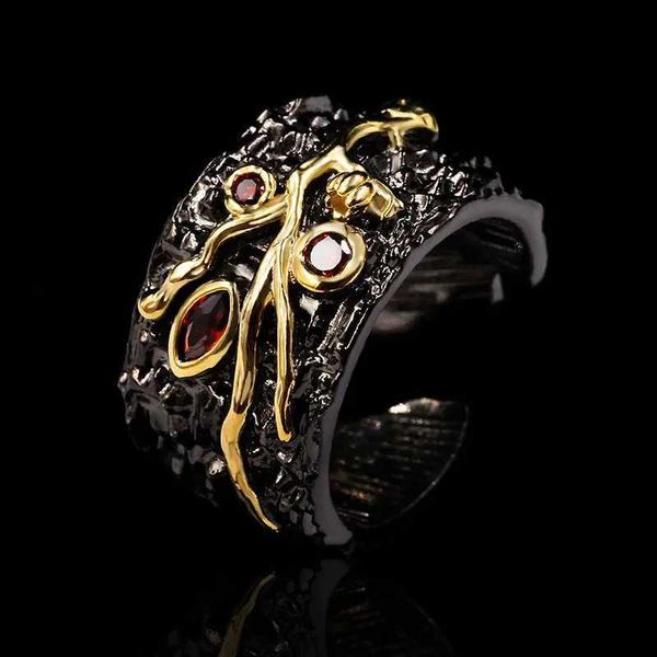 Anéis de banda Exagerados Filiais vintage de tungstênio para mulheres luxuosas Black Gold Ruby Abertura de jóias de noite ajustável H240425