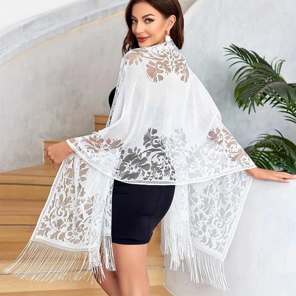 Schals Stickerei Spitzenschalschal Blumen dreieckig Schleier für Frauen Party Hochzeit Poncho Stoles Ladies Stirnband Wraps