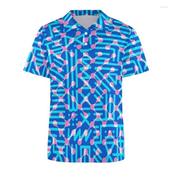 Herren Polos Retro farbig Graffiti 3D -Druck Polo -Hemd für Männer Kinder USA Flagggrafiken Kurzärmele T -SEE STREADWEY Y2K Button Shirts