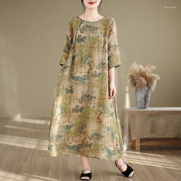 Abiti per feste 2024 in sottile vestito in stile cinese vintage di cotone leggero abiti cheongsam plus size donne viaggi casual a lungo