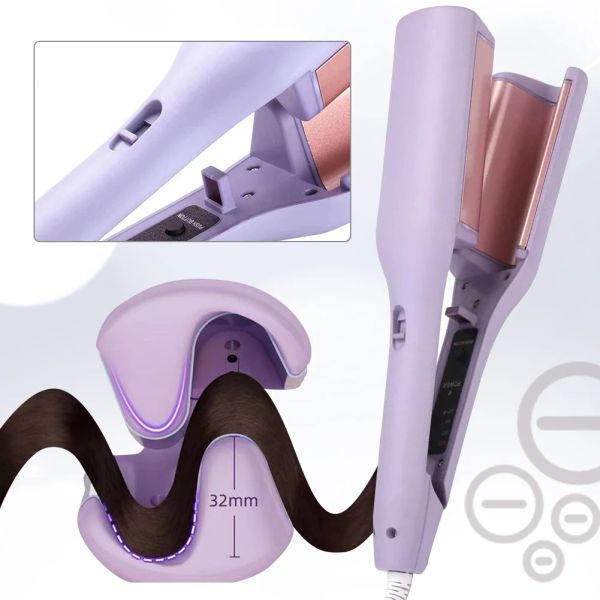 Endireadores de 32 mm Curling Ferro de temperatura ajustável Minúsculo de pêlo de aquecimento rápido Cerâmica Big Waves Crimper de cabelo para ondas de praia