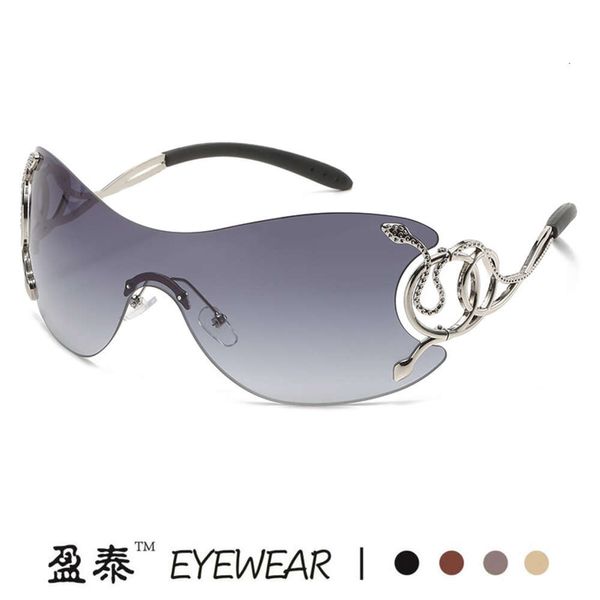 Yeni tek parça çerçevesiz güneş gözlüğü, kişiselleştirilmiş Y2K, şık yılan şeklindeki gözlükler, komik bacaklar, kadınlar için güneş gözlüğü