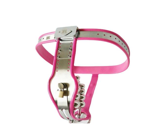 2022 Dispositivos Modelo ajustável feminino T aço inoxidável rosa feminino com vagina e calcinha de plugue de bunda Restrições de escravidão FET3456445