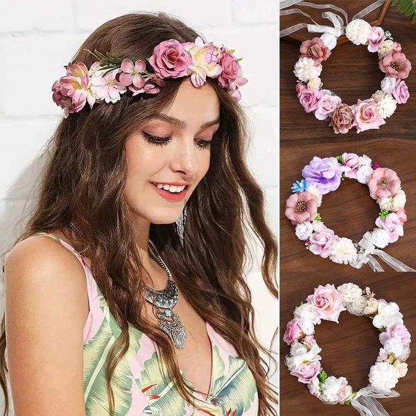 Hochzeitshaarschmuck Blume Kronenkranz Braut Kopfstück mit Band handgefertigtes Stirnband Girlande Girlland Fairy Tiaras Hochzeitshaarzubehör Schmuck D240425