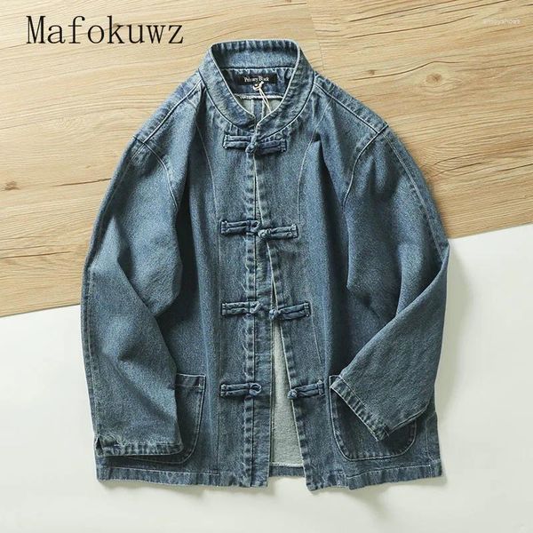 Jackets masculinos de estilo chinês Botão de colar jeans solo casual high street personalidade jaqueta homens sobretudo roupas masculinas