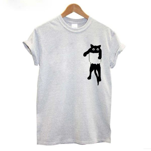 T-Shirt Pocket Katze lustige Baumwolle T-Shirt Frauen Grafik übergroß