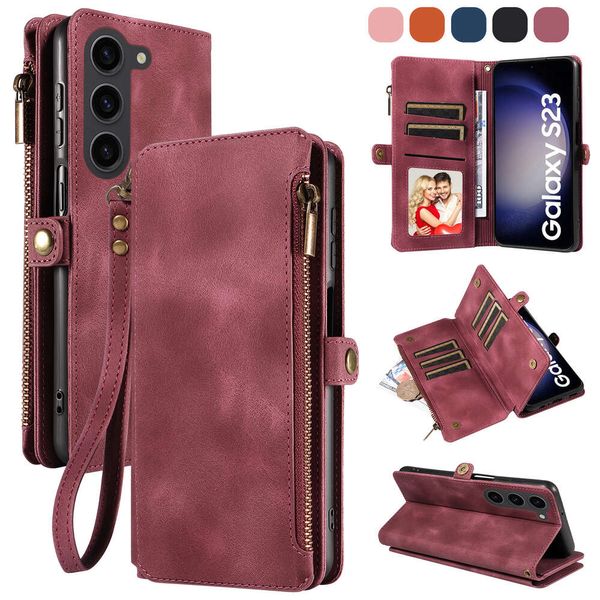 Leder Reißverschluss Brieftasche für Samsung S24 S22PLUS S23 Ultra