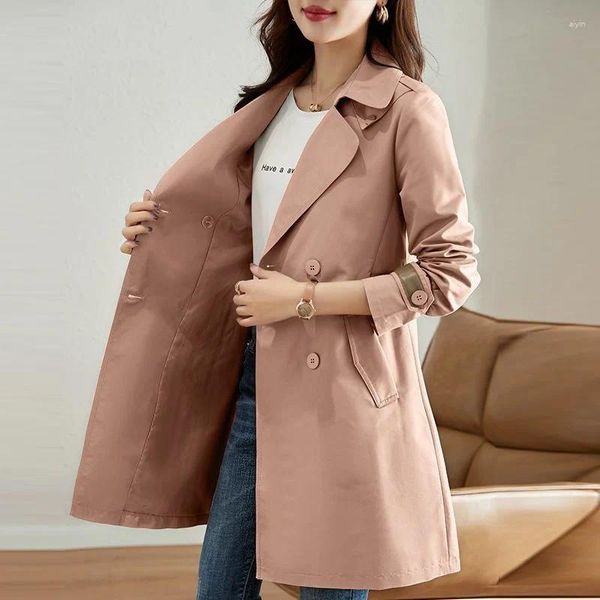 Trench femminili Coatti a doppio petto a vento Sprose e Autunno 2024 Fashion Long Coat Suit Female Collar Pink
