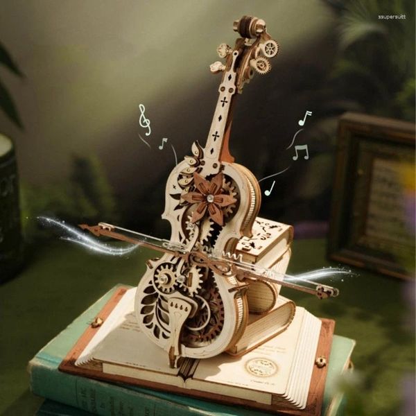 Dekorative Figuren 3d Holz Puzzle lustige Geigens Capriccio Modell Mechanisches Musikinstrument Spielzeug