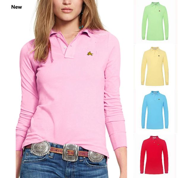 Camisa de pólo de moda polos para mulheres logotipo de bordado Spring ousada de lapela de lapela camiseta feminina camiseta casual tee femme slim tops