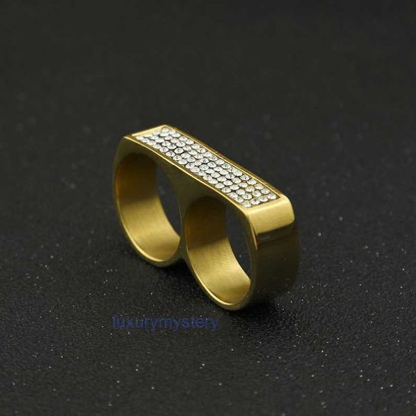 Masculino anel de dedo duplo jóias de hip -hop de alta qualidade gelada de aço inoxidável anéis de ouro