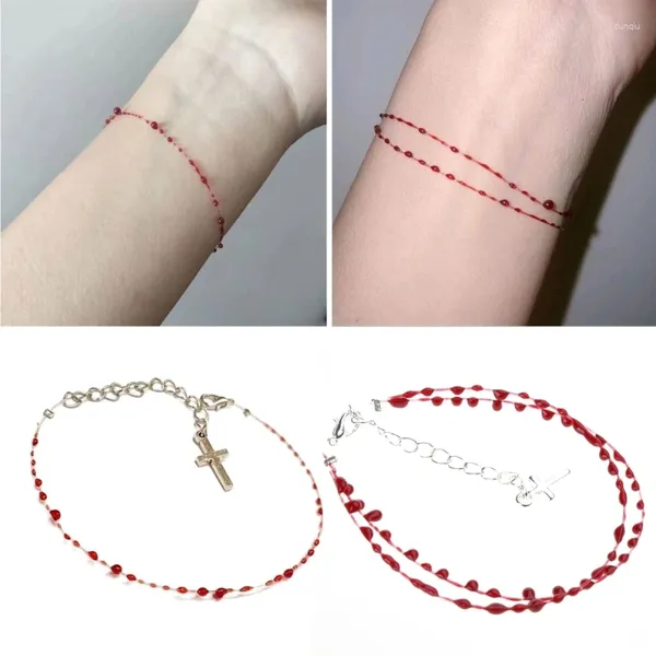 Bracelets de charme Blood goto de bracelete artesanal de uma camada única/dupla ajustável com pendente para adulto