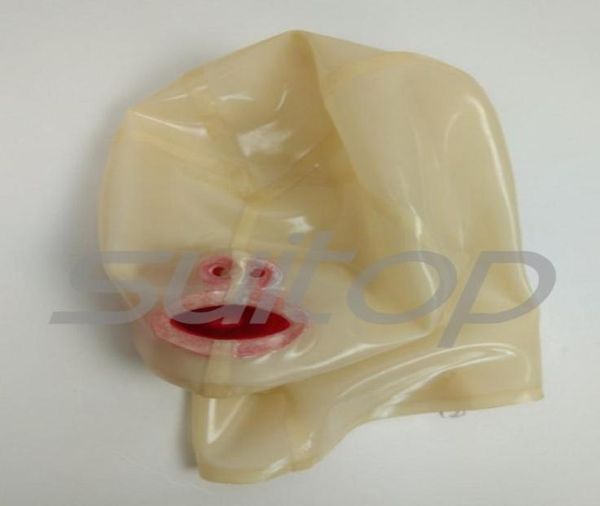 Party -Masken -Anzug Mundstück und Nasenröhrchen transparente Erwachsene039 Latex Kapuze BDSM aus 04 mm Dicke Natural Mate3636109