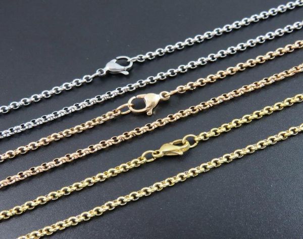 Collana catene Donne in acciaio inossidabile uomini lunghi Gioielli perle a catena in oro rosa sul collo intero 5706651