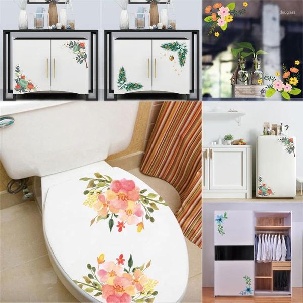 Adesivos de parede adesivos de flores lindas para o gabinete de geladeira janela de vidro de vidro caseiro de decoração papel de parede de decoração