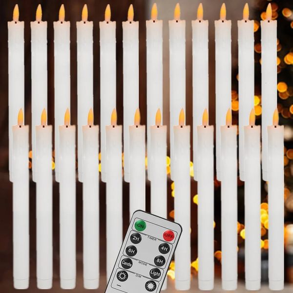 12/18/24PCS Wachs LED Flameless Taper Candles mit Remote -Timer 10.6 -Zoll -Kerzenlesticks 3D Flackering Flame Fenster 240417