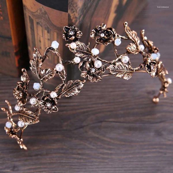 Clip per capelli Tiara vintage per donne corone di fiori di foglie antichi metallo Accessori per matrimoni barocchi Accessori perla