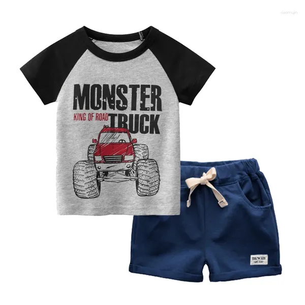 Kleidungssets Biniduckling Child Boys Outfits Sommer Baumwoll -Truck gedruckt kurze Ärmel Kinderkleidung Set Casual Kleinkind Junge