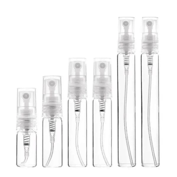 Garrafas 100pcs 2ml 3ml 5ml 10ml Garrane de pulverização de perfume de vidro transparente garrafas de amostra vazia Os frascos de vidro fino recarregáveis