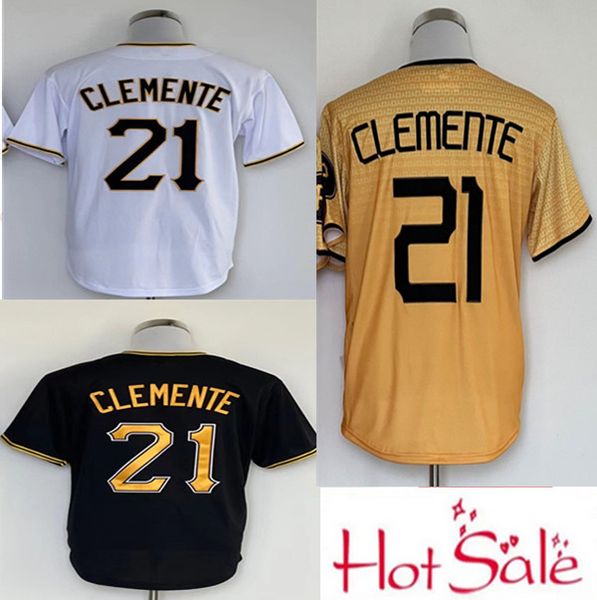 21 Maglie di Roberto Clemente Maglie da baseball cucite bianche nere