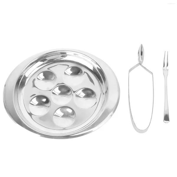 Dinnerware Sets Oysters de aço inoxidável Slots em forma de casca de prato Clam Slow Serving Pan Snail escargot Prish com clipe de garfo para limões de molho