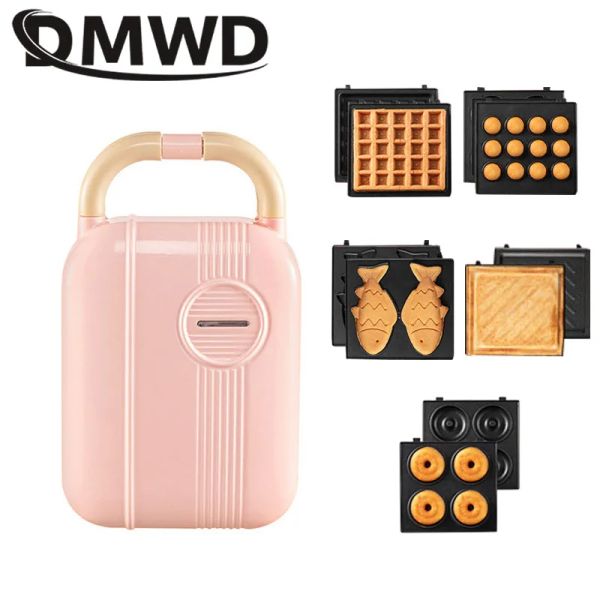 Geräte DMWD Multifunktionen Frühstück Hersteller Elektrische Sandwich -Maschine Waffel Donuts Oktopus Balls Taiyaki Light Food Machine 5 Teller