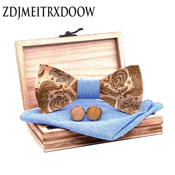 Hellblaue 3D-Paisley-Holzfliegen für Männer, Holzkrawatte, Gentleman, handgefertigt, Schmetterling, Hochzeit, Party, Geschenk, Männer T262 240412