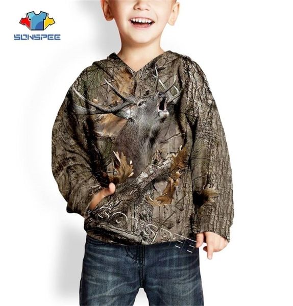 Sonspee Pullover infantil moletons com capuz de capa de veado de veado 3D Camuflagem Fashion Kids Capuz de streetwear casual meninos roupas de bebê L3588068