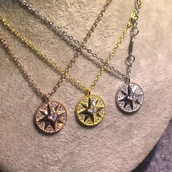 Luxus Dr. Marke Kompass Volldiamant Halskette 925 Sterling Silber Halskette mit goldenem Rosenplatin -Anhänger Halskette Designer Schmuck Halskette für Ihren Freund