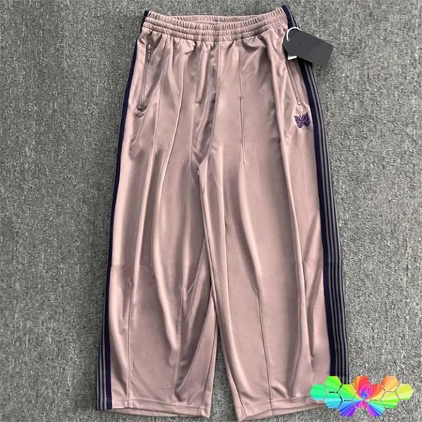 Мужские брюки 2024 темно -розовые ноги мужчины женщины фиолетовые вышитые бабочки