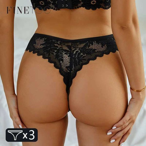 Slips Höschen Finetoo 3pcs/Set sexy Thongs Frauen Spitze floraler Bikini-Unterhose S-XL Low-Rise G-String-Unterwäsche Ladies Tanga Panties Dessous Y240425