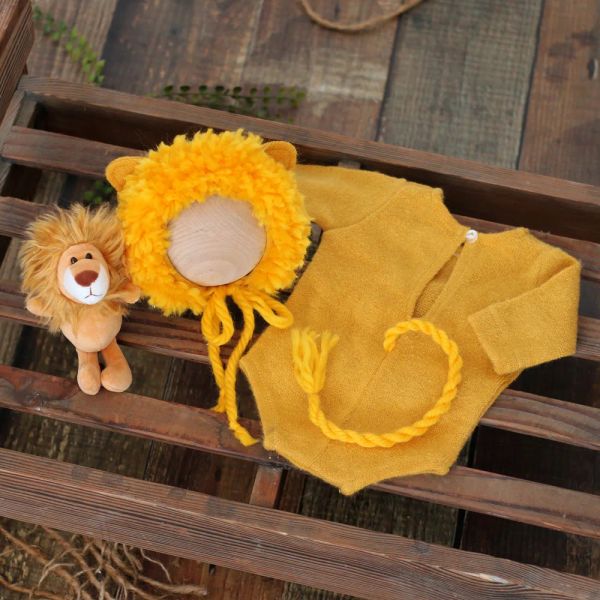 Fotografia 3 pezzi di poppuli per la fotografia di poppcs. Cappello bambola leone Onepiece Suece Costume Costume Baby Child Abbigliamento per bambini Outfit