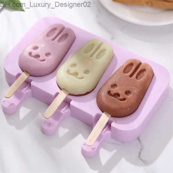 Ferramentas de sorvete Animal Rabbit Silicone Ice Cream Mold com tampa de sobremesa de fruta congelada molde de frutas de frutas Diy Cubo Fazendo Q240425