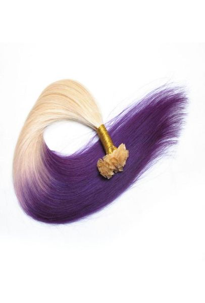 Kinky gerade brasilianisches Haar 1GStrand 300 Strandslot Zwei Töne Ombre 613 Purple Keratin Tipp Human Hair Extension 140390395642522