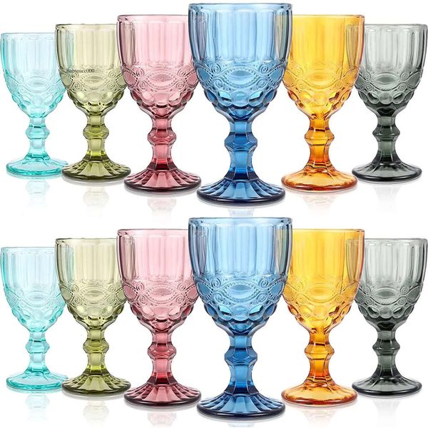 Copos de vinícolas de vidro colorido de oz cálice com haste ml padrão vintage emed drinkware romântico para festa de casamento