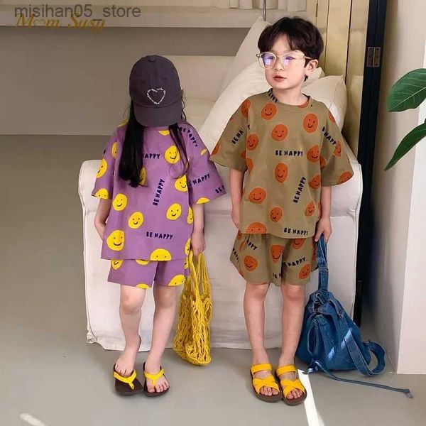 Kleidungssets Baby Girl Boy Baumwollkleidung Set T-Shirt+Shorts 2pcs Kind Kleinkind Kinder Cartoon Smile Tracksuit Sommer 1-7y Q240425