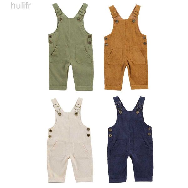 Toddler Baby Bebek Çocuk Erkek Kız Kız Tulumları Sonbahar Yenidoğan Bebek Bebekleri Cep Cep Romper Tulumlar Günlük Bib Pantolon Tek Parçaları D240425