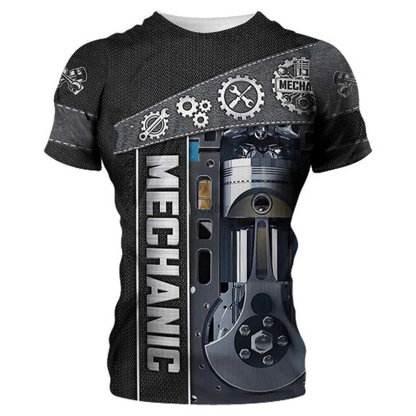 Herren-T-Shirts Vintage Herren T-Shirt 3D gedrucktes mechanisches Werkzeugmuster Gewöhnliche kurzärmelige High Street Streetwear Tees Tops Herren Clothingl2425