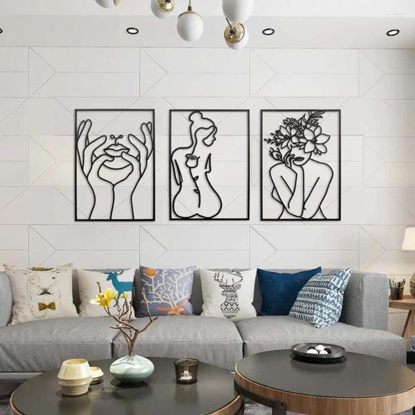 Figurine decorative Abstract Line Decoration Donne viso e corpo Silhouette Metal Wall soggiorno Camera da letto Painting casa