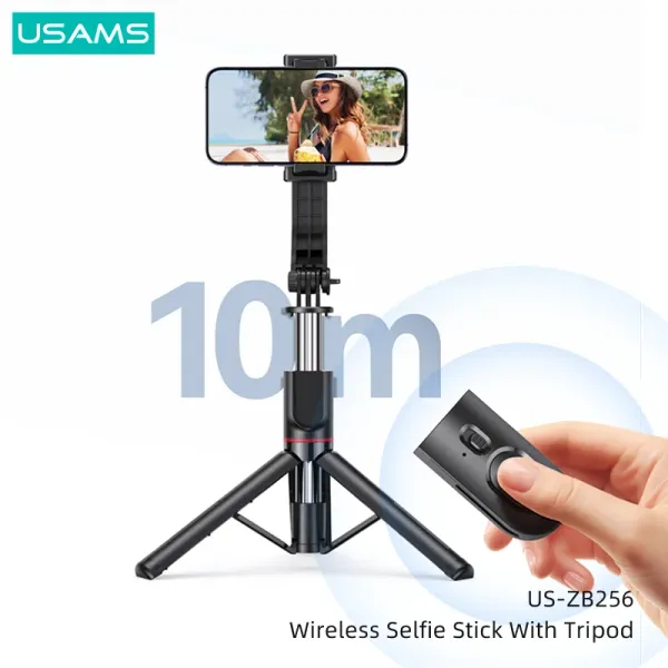 Attacca USAMS Piegabile Portable Wireless Bluetooth Selfie Stick con Tripod Shutter Remote Control per iPhone Huawei Smartphone Android