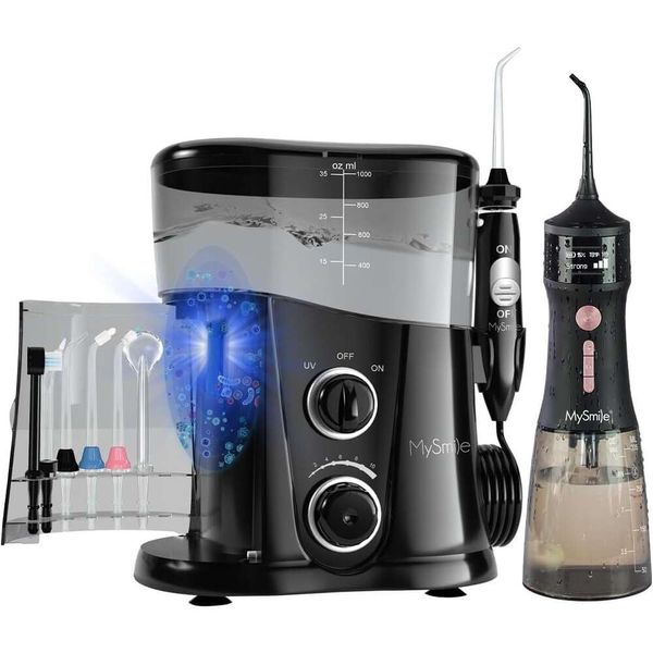 LP221 Cordless Water Dental Flosser und Arbeitsplatte Oral Irrigator Combo - Professionelles Mundpflegesystem für gesunde Zahnfleisch und frische Atem