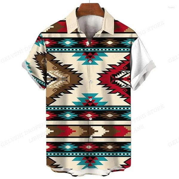 Herren-Freizeithemden Sommer Hawaiian Shirt Fashion kurzärmelig Strand Nationaler Revers Aloha Retro-Strickjacke