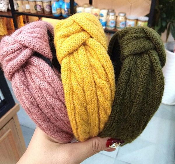 Herbst- und Winter Südkorea Haarhaarer Strickknotenkopf Hoops Neues Retro -Wolle -Bündel Einfaches Breitkanten Haardekoration