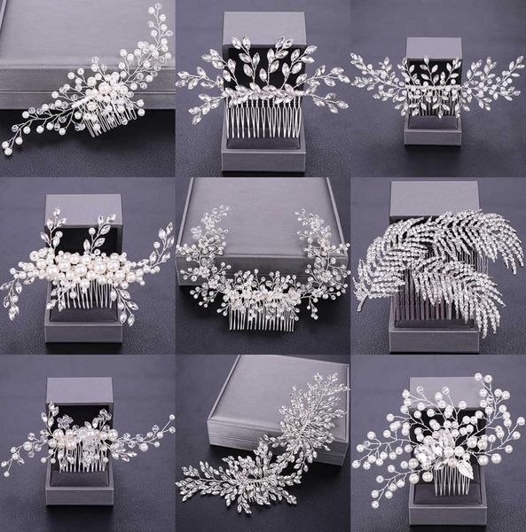 Frauen Haarkämme Hochzeit Haarzubehör Tiara Perle Strsestone Silber Farbe Braut Haar Ornament Blumenkopf Schmuck Stirnband X04387939