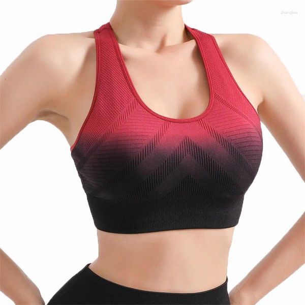 Yoga Roupet Sports Bra High Stretch Reúne Fitness Breathable Women Gym Top acolchoado para executar coletes esportivos de gradiente de culturas sem costura